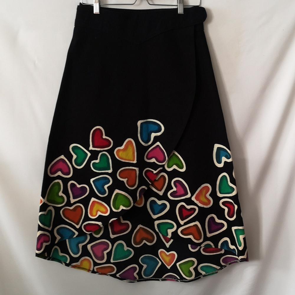 Beautiful Designs by Naomi, Toronto, Black High-low Wrap Skirt w/ Hearts Medium